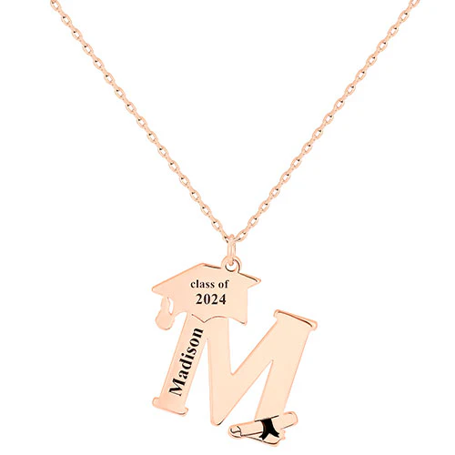 Plated Graduation Cap Initial and Name Necklace - Image 6