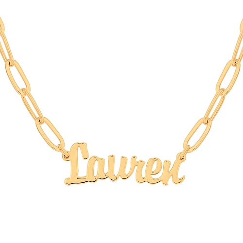 Plated Petite Script Name Paperclip Chain Necklace - Image 4