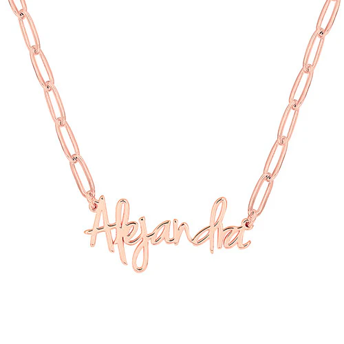 Plated Petite Script Name Paperclip Chain Necklace - Image 6