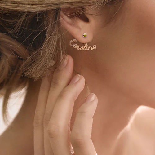 Plated Script Name and Birthstone Front/ Back Earrings - Image 13