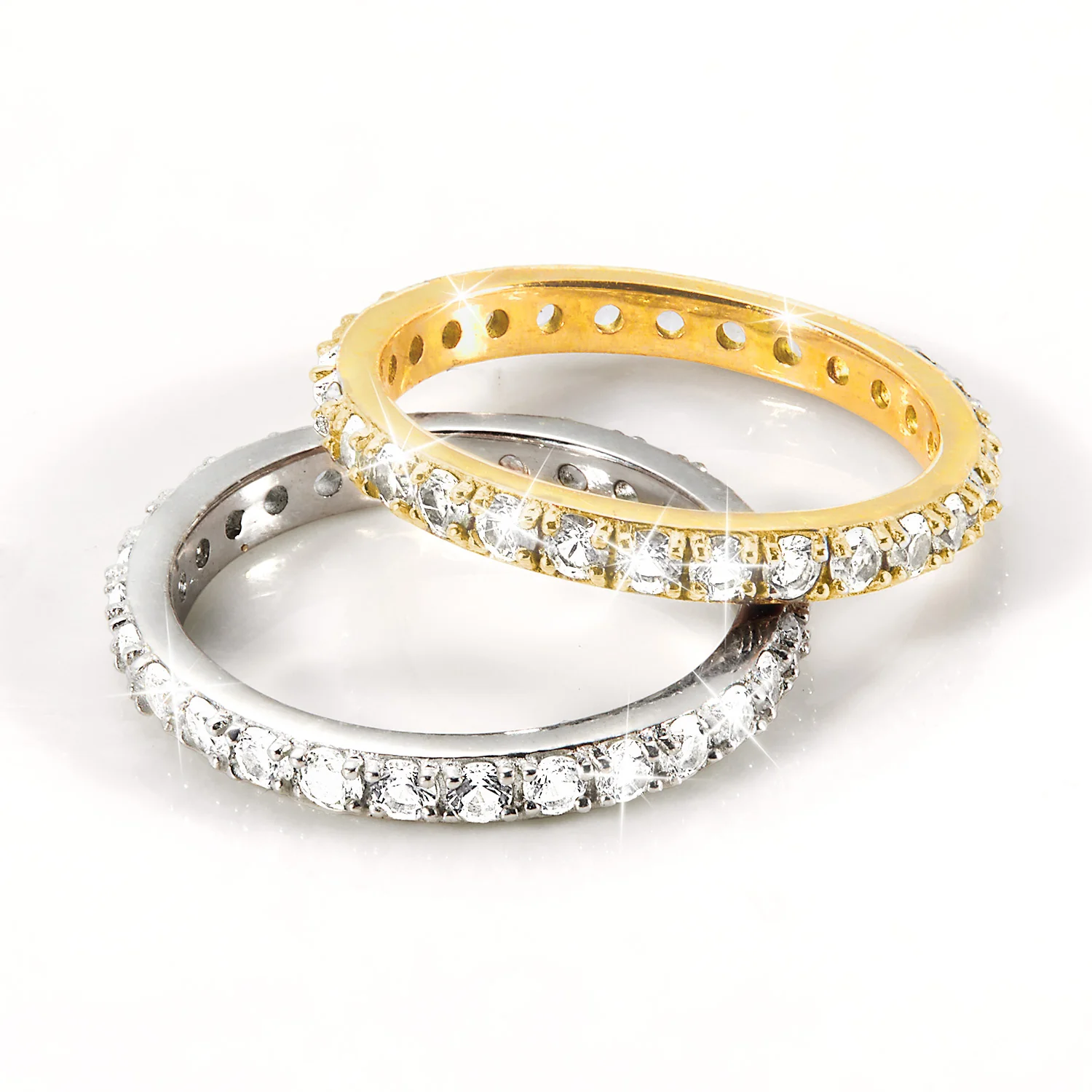 Platinum and Gold over Sterling White Topaz Eternity Band - 2pc Set - Image 3