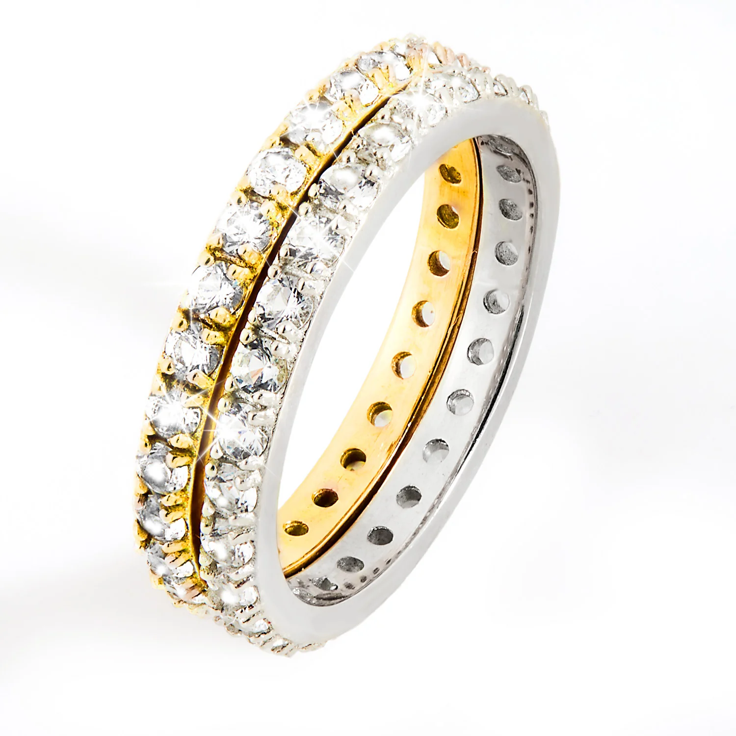 Platinum and Gold over Sterling White Topaz Eternity Band - 2pc Set - Image 5