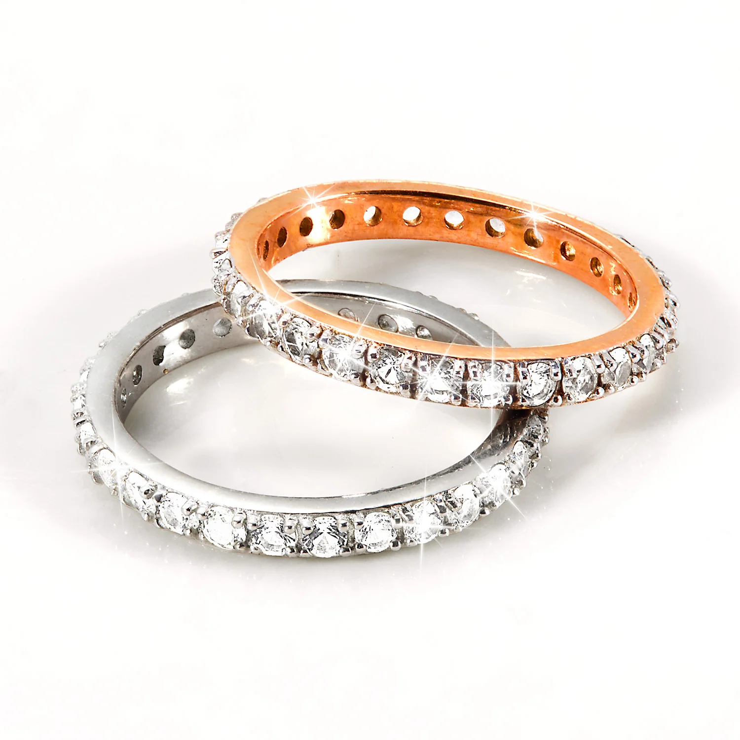 Platinum and Rose Gold over Sterling White Topaz Eternity Band - 2pc Set - Image 3