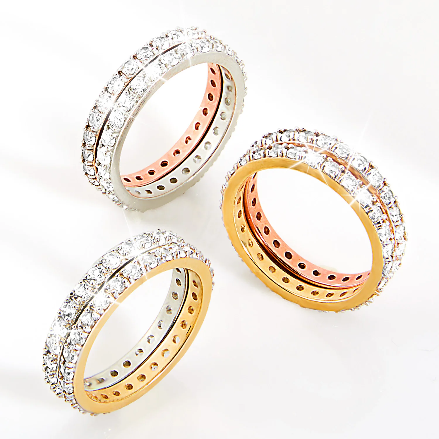 Platinum and Rose Gold over Sterling White Topaz Eternity Band - 2pc Set - Image 6