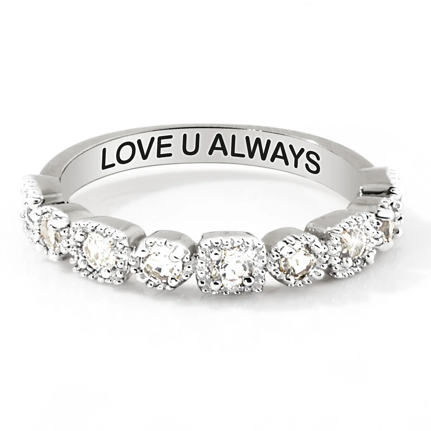 Platinum over Sterling Antique Half Eternity White Topaz Ring