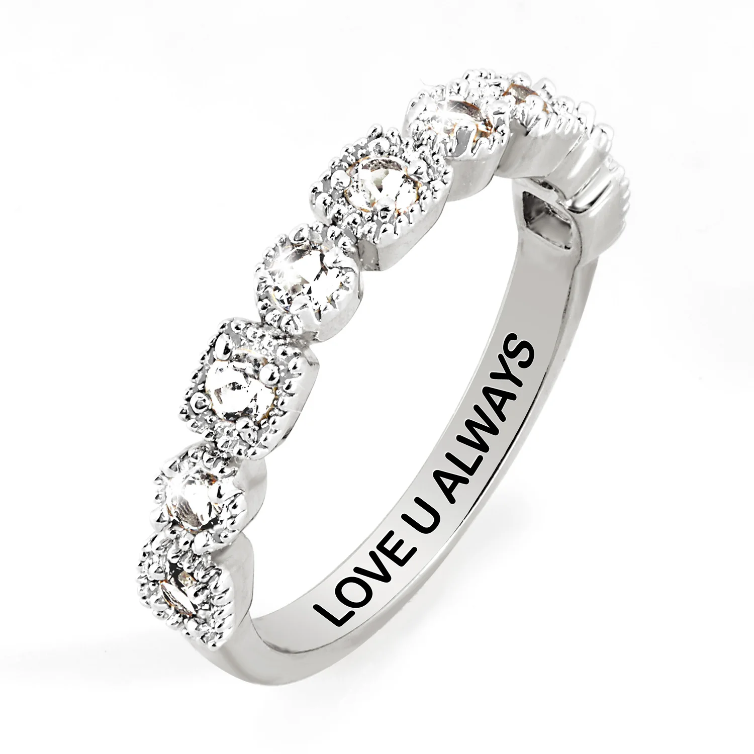 Platinum over Sterling Antique Half Eternity White Topaz Ring - Image 3