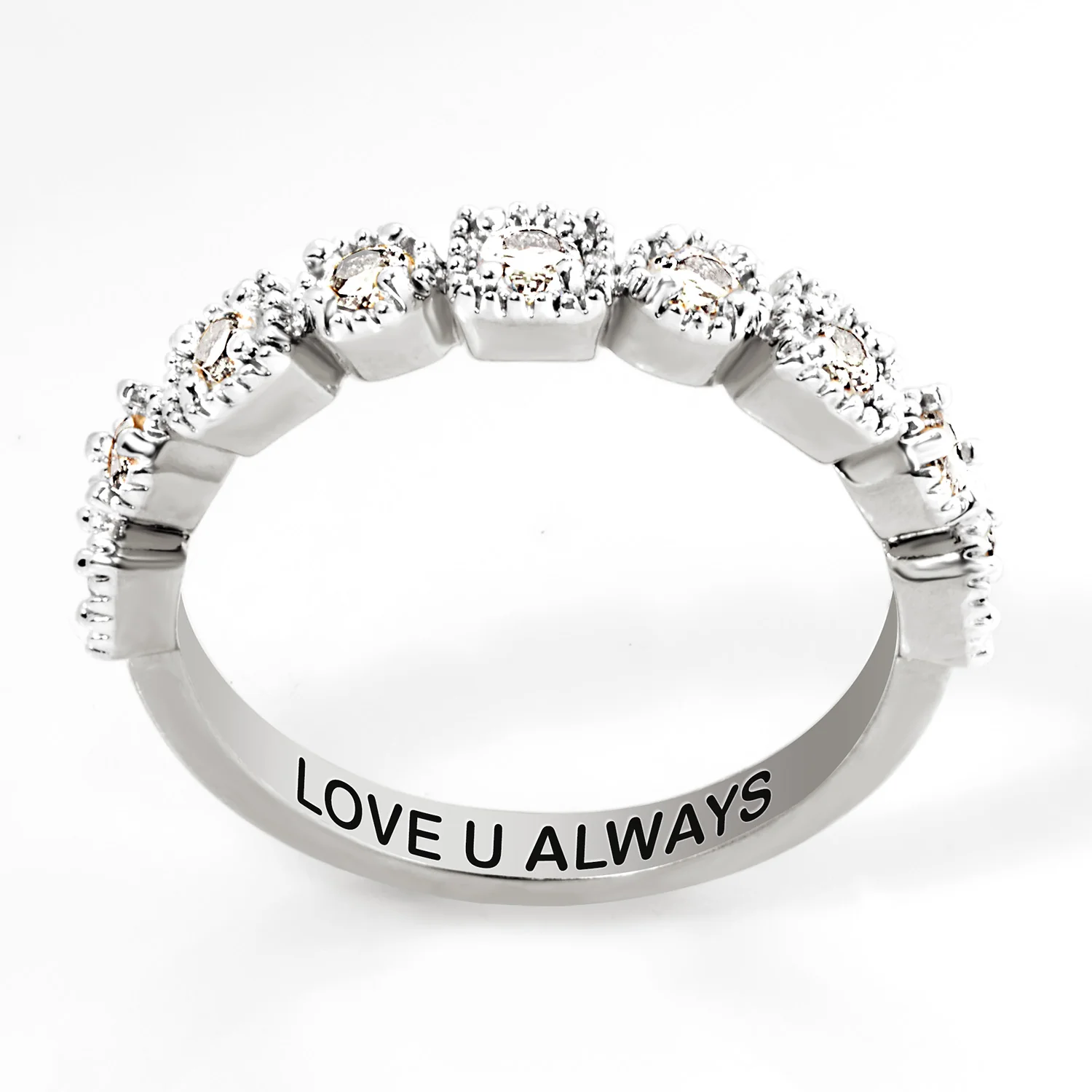 Platinum over Sterling Antique Half Eternity White Topaz Ring - Image 4