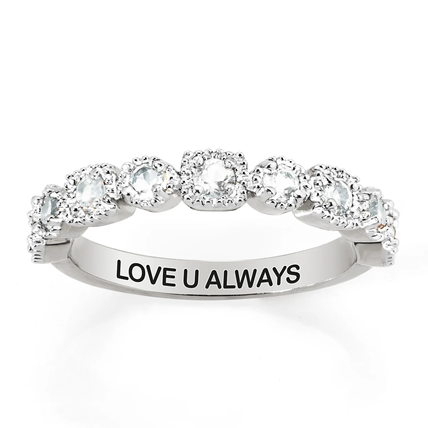 Platinum over Sterling Antique Half Eternity White Topaz Ring - Image 5