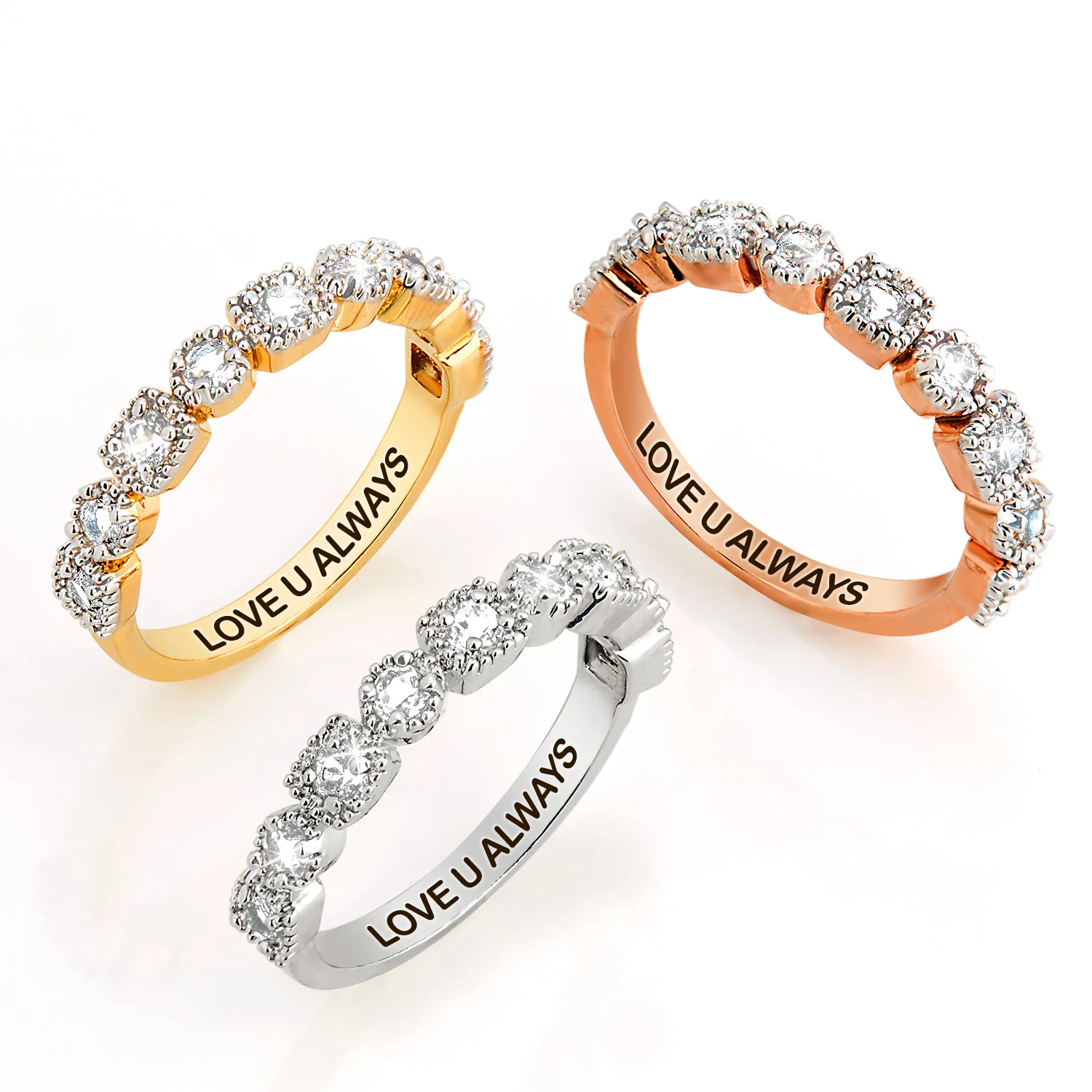 Platinum over Sterling Antique Half Eternity White Topaz Ring - Image 6
