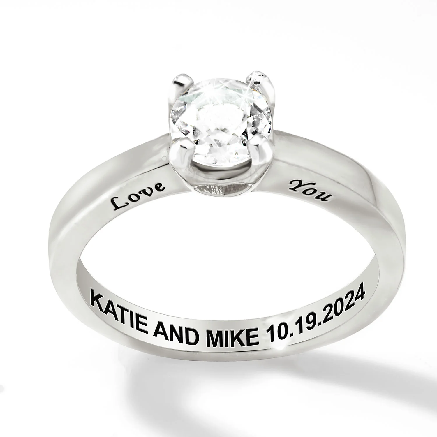 Platinum over Sterling Brillant White Topaz Solitaire Open Heart Engraved Wedding Ring - Image 3