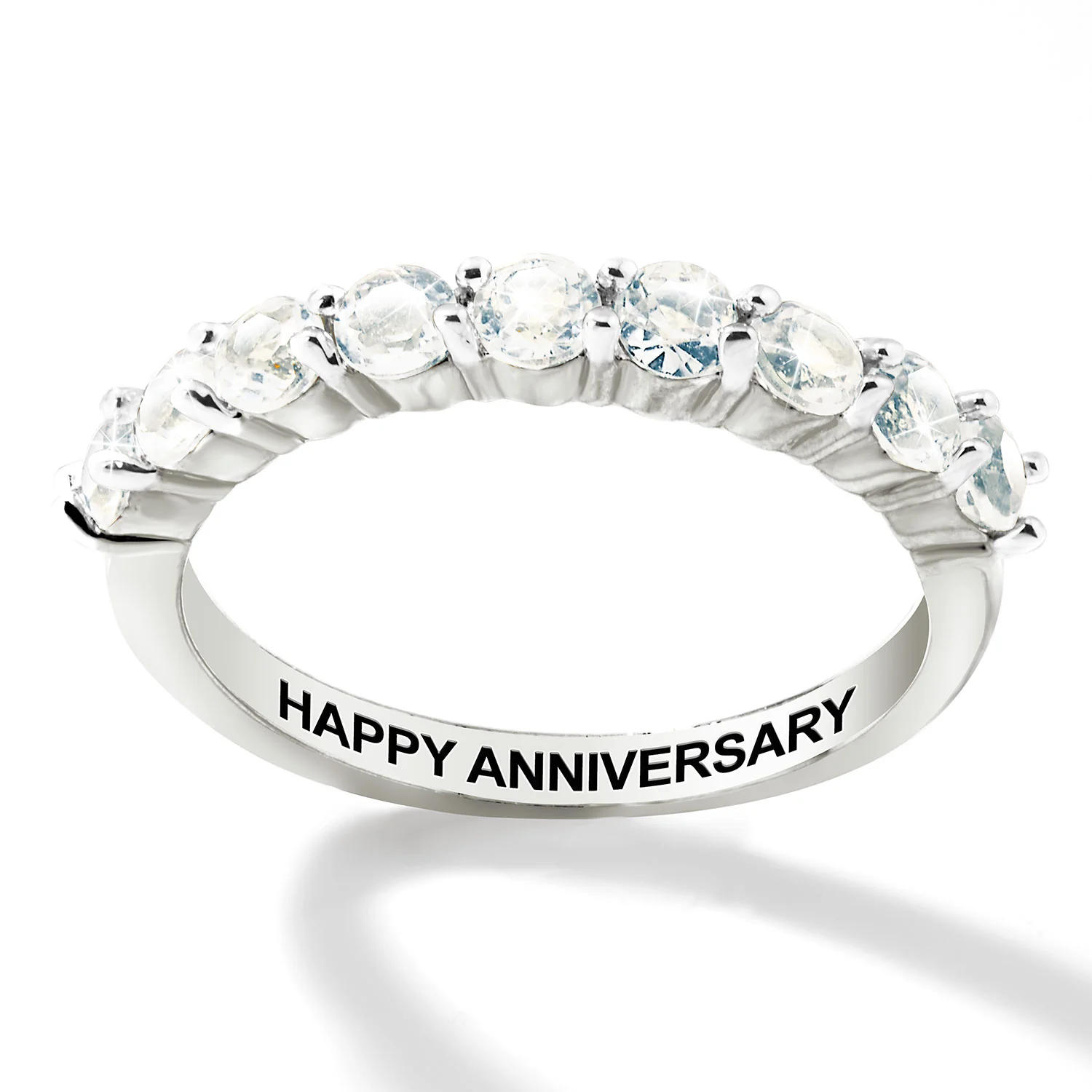 Platinum over Sterling Half Eternity Round White Topaz Ring - Image 3