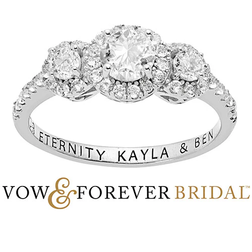 Platinum over Sterling Halo 3-Stone White Topaz Engraved Engagement Ring