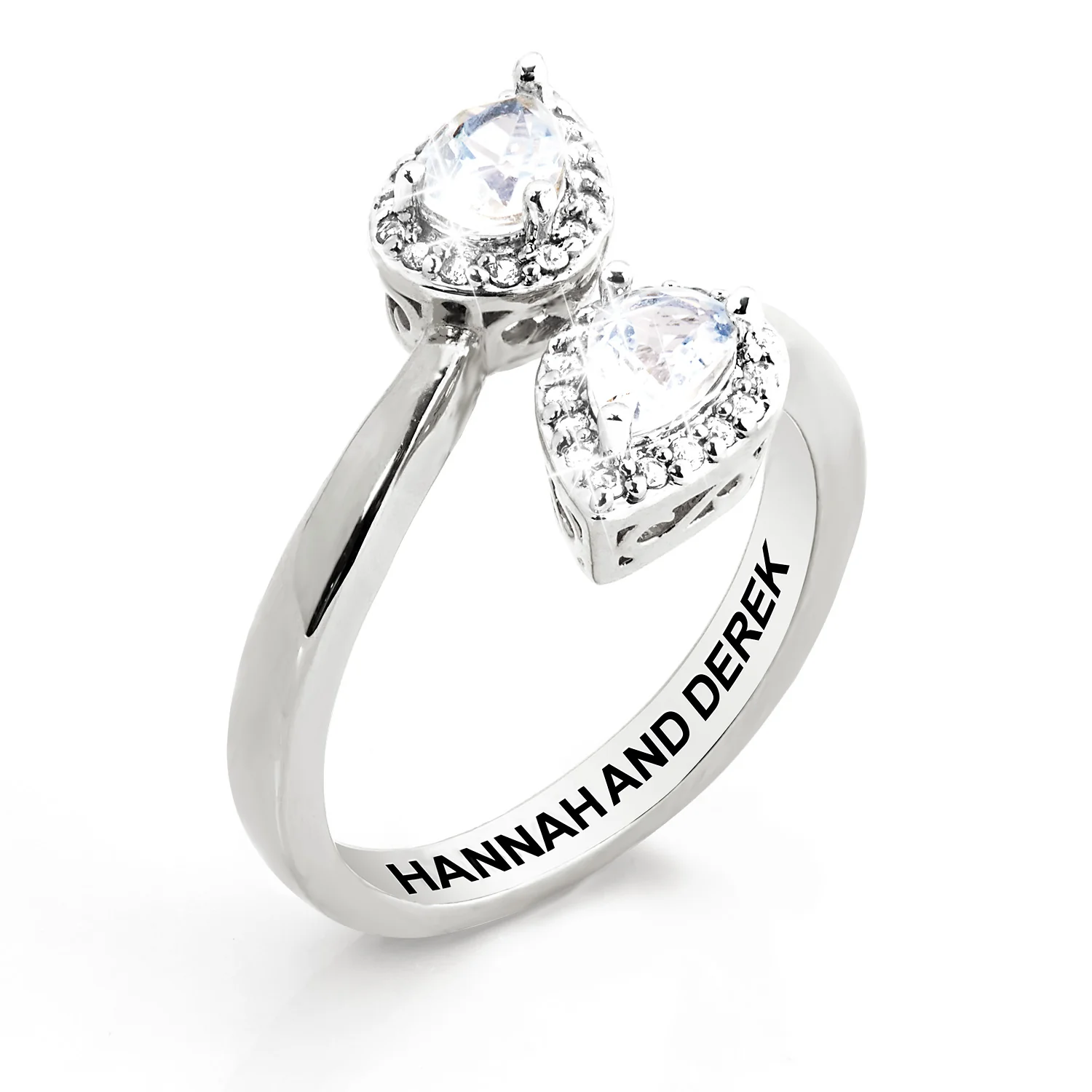 Platinum over Sterling Halo Pear White Topaz Engraved Bypass Ring - Image 3