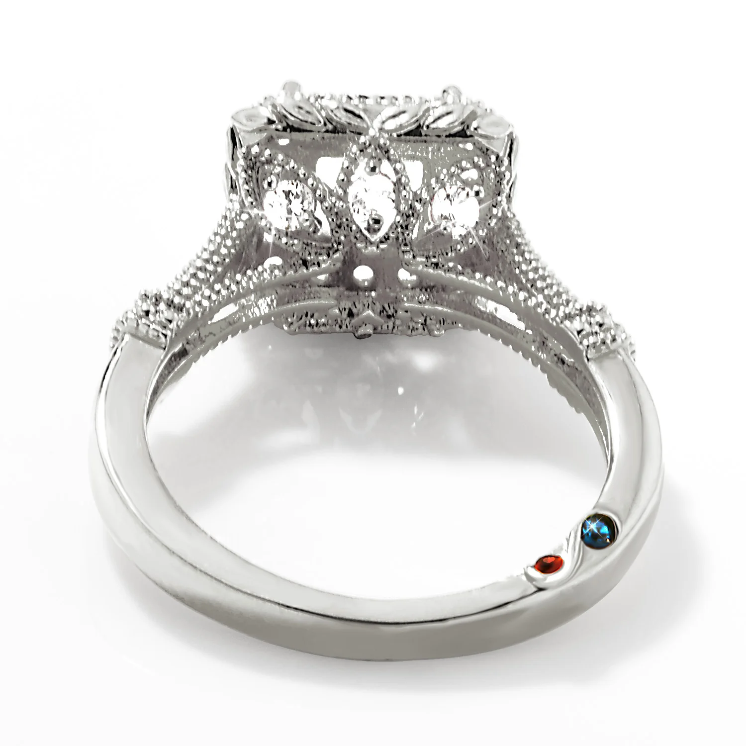 Platinum over Sterling Halo Square White Topaz Vintage Hidden Messages Birthstone Ring - Image 8