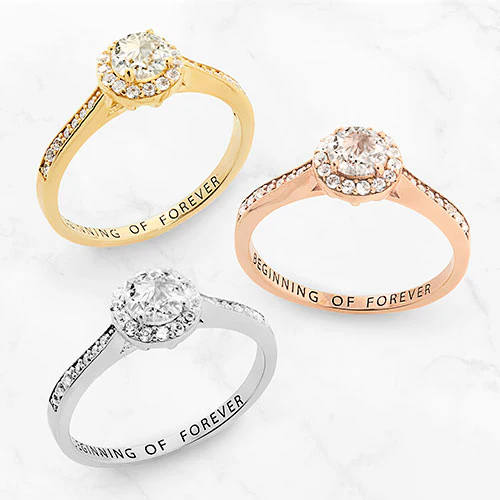 Platinum over Sterling Halo White Topaz Solitaire Engraved Engagement Ring - Image 4