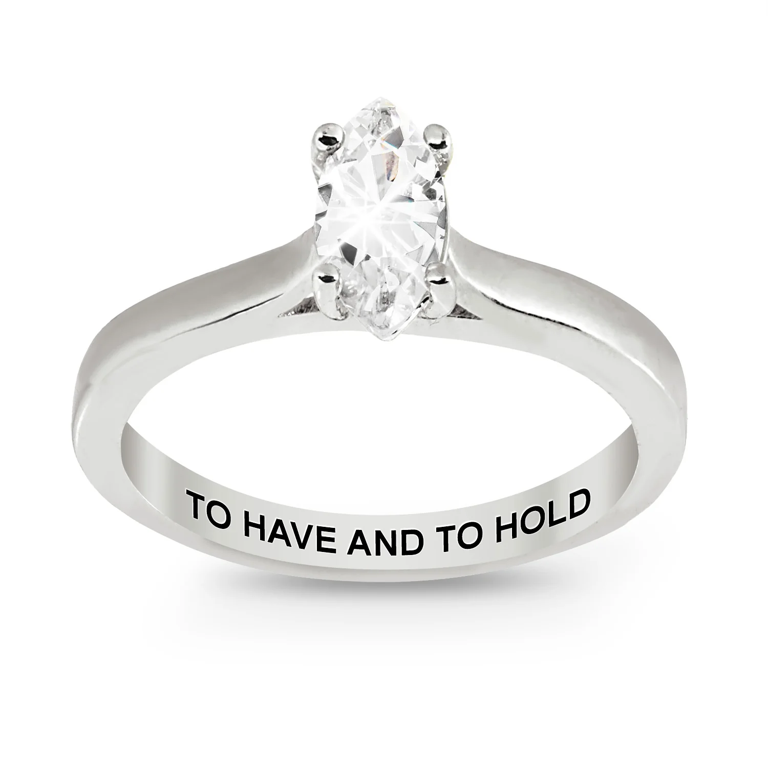 Platinum over Sterling Marquise White Topaz Solitaire with Enhancer Engraved Engagement Ring Set - Image 5