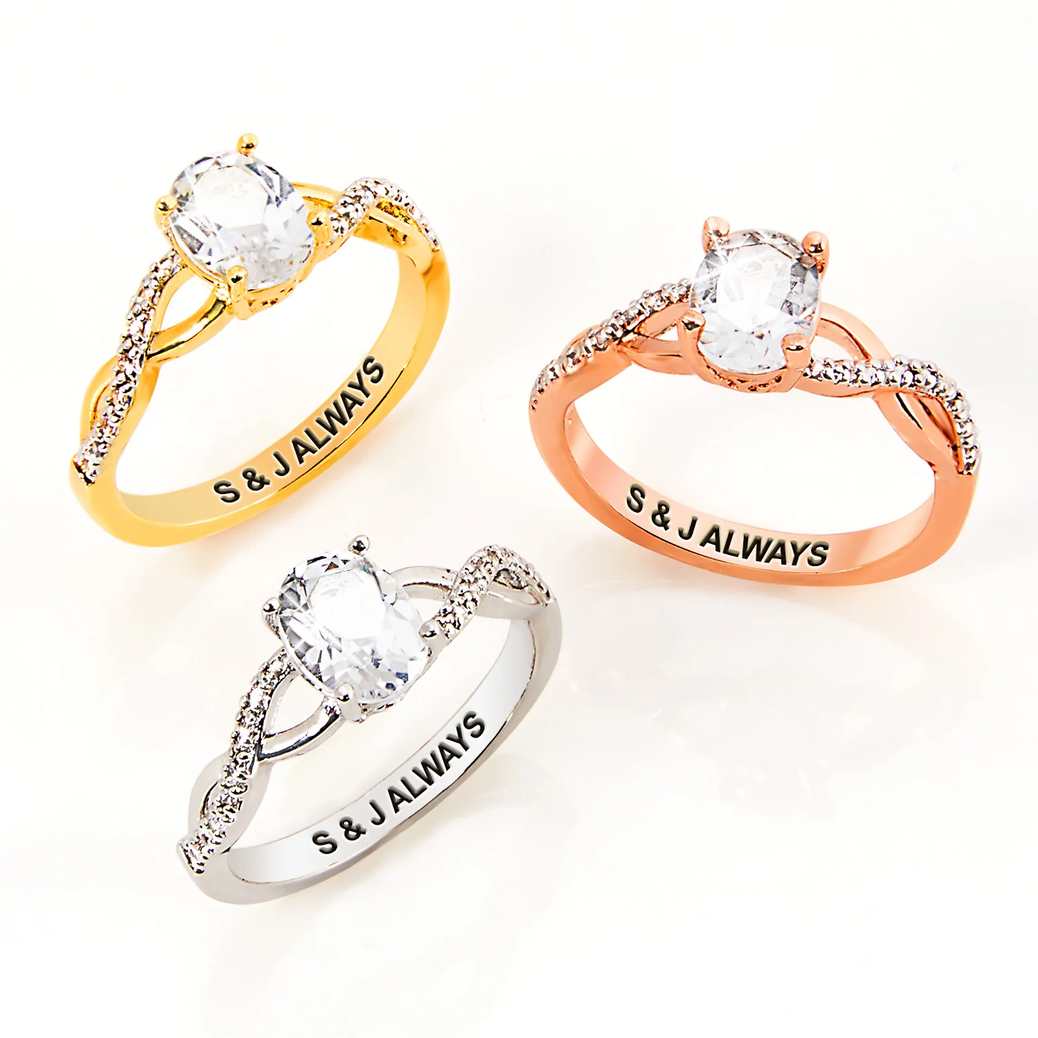 Platinum over Sterling Oval White Topaz Twist Engagement Ring - Image 5