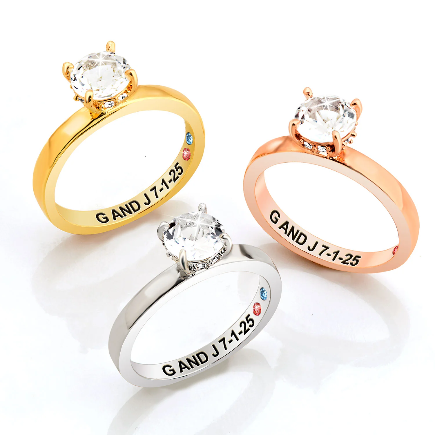 Platinum over Sterling Round Hidden Halo White Topaz Hidden Birthstone Engagement Ring - Image 7
