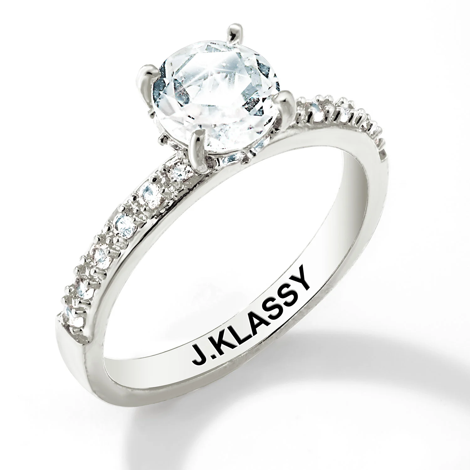Platinum over Sterling Round White Topaz Pave Band Engagement Ring - Image 4