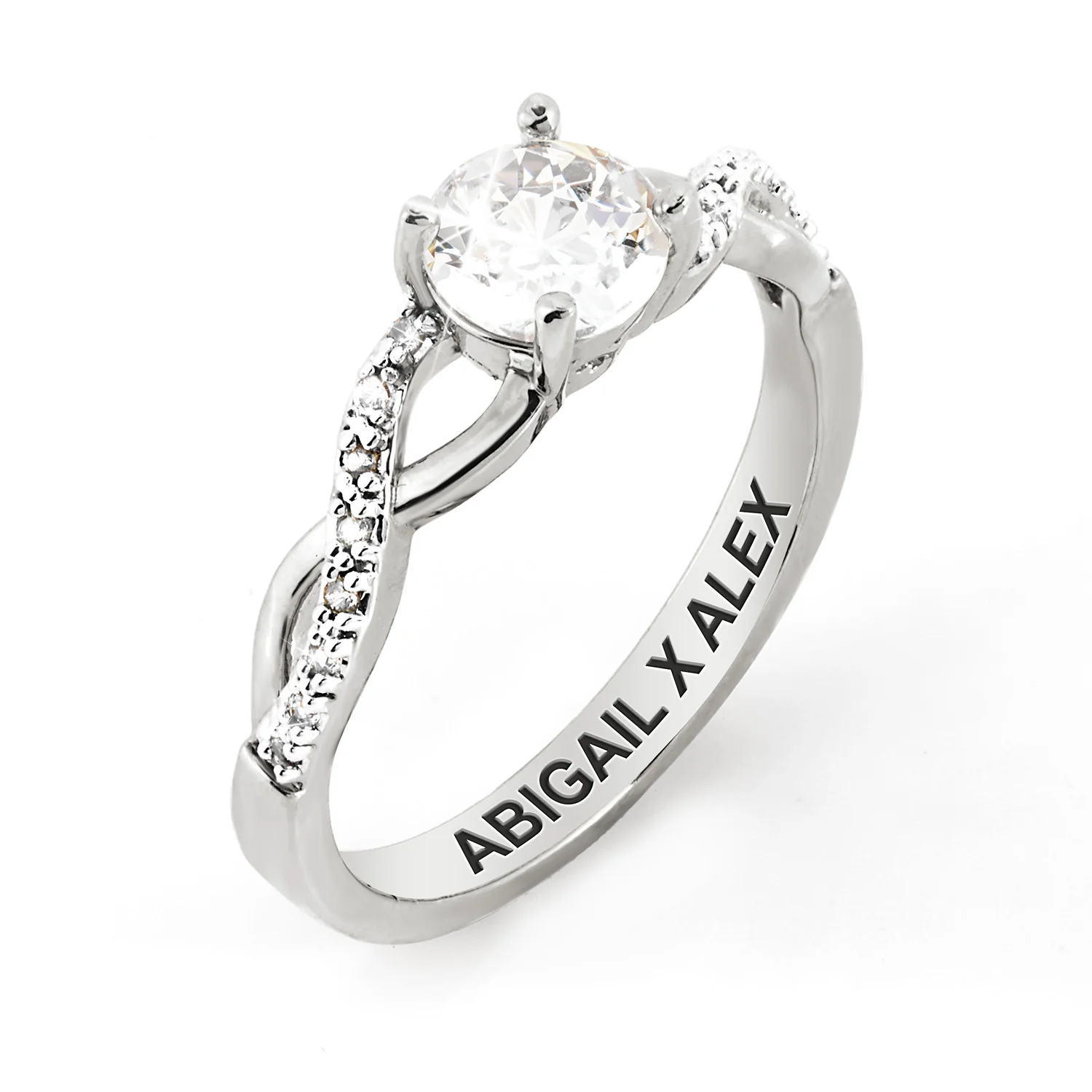 Platinum over Sterling Round White Topaz Twist Engagement Ring - Image 3