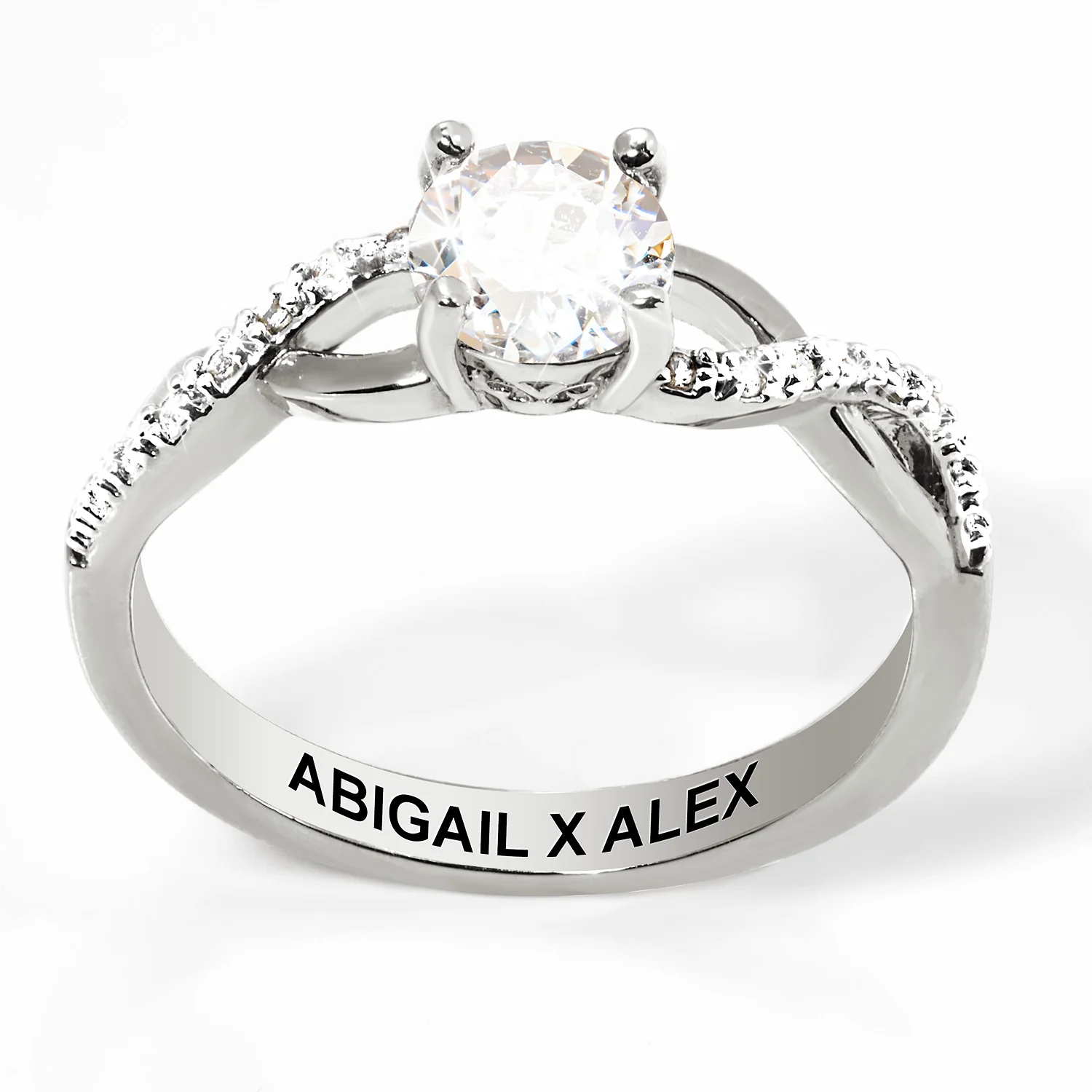 Platinum over Sterling Round White Topaz Twist Engagement Ring - Image 4
