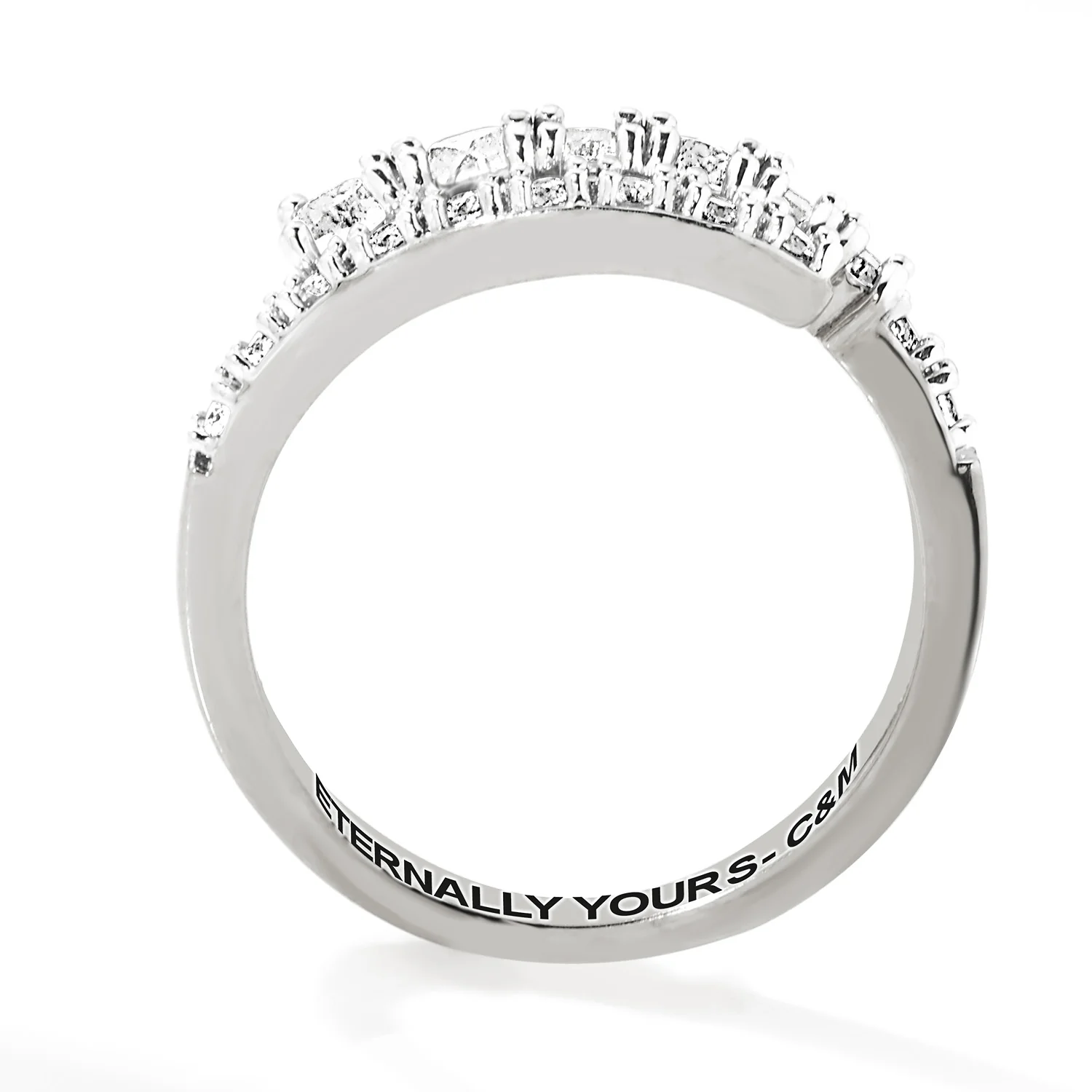 Platinum over Sterling Silver Engraved White Topaz Bypass Ring - Image 5