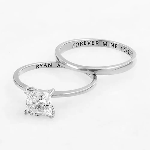 Platinum over Sterling  Square White Topaz 2-Piece Engraved Wedding Ring Set - Image 4