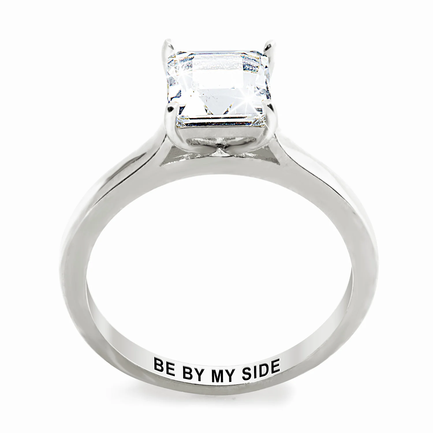 Platinum over Sterling Square White Topaz Engraved Enhancer Engagement Ring Set - Image 5