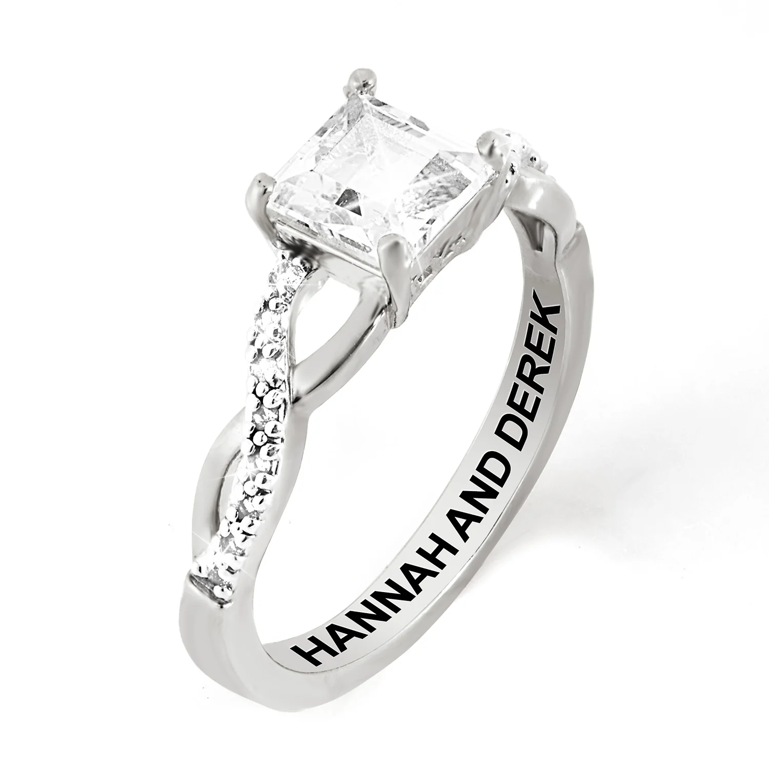 Platinum over Sterling Square White Topaz Twist Engagement Ring - Image 3