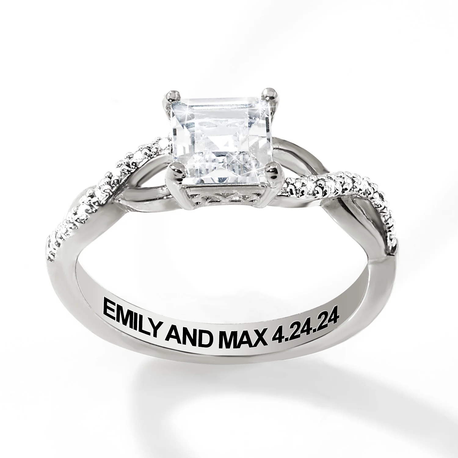 Platinum over Sterling Square White Topaz Twist Engagement Ring - Image 4