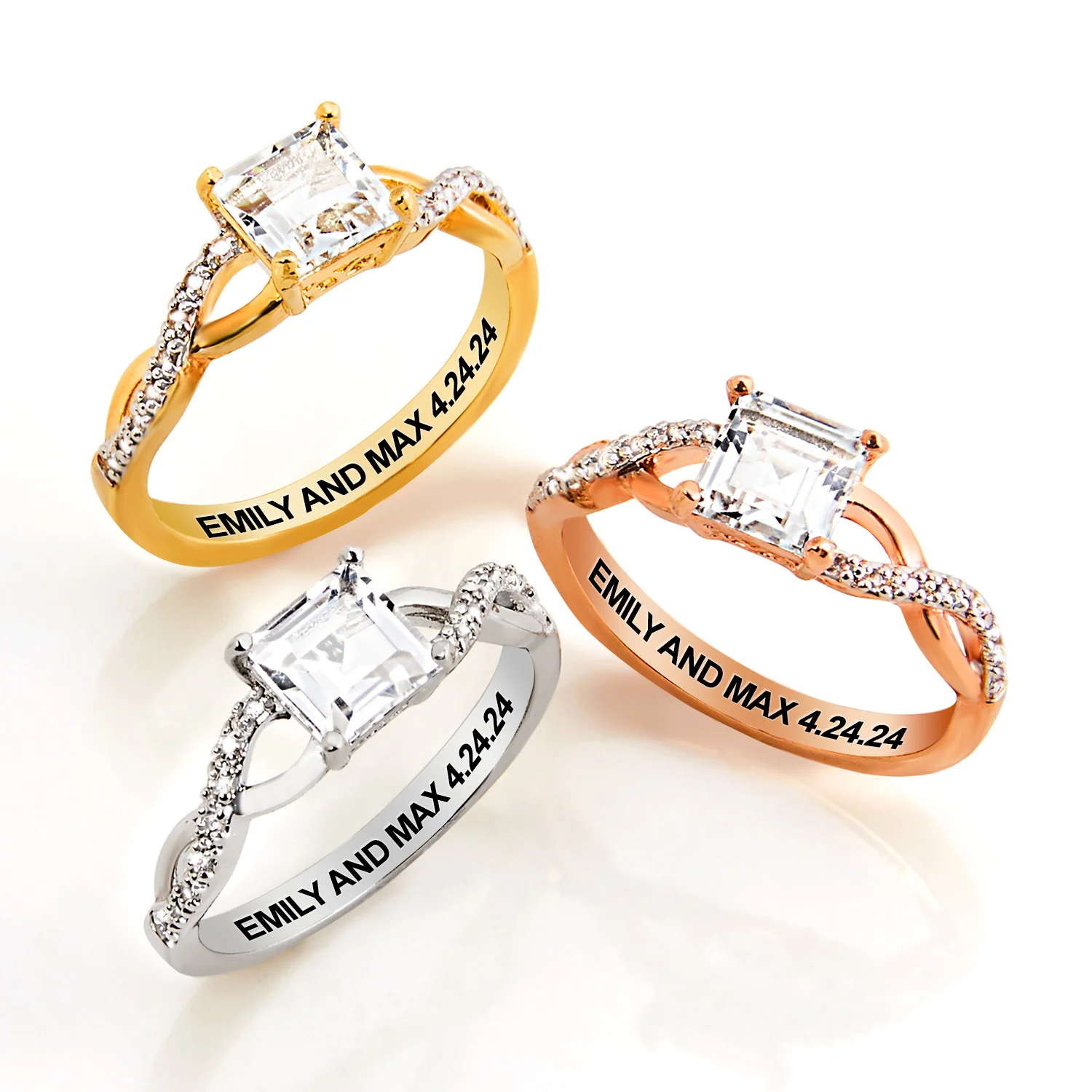 Platinum over Sterling Square White Topaz Twist Engagement Ring - Image 6