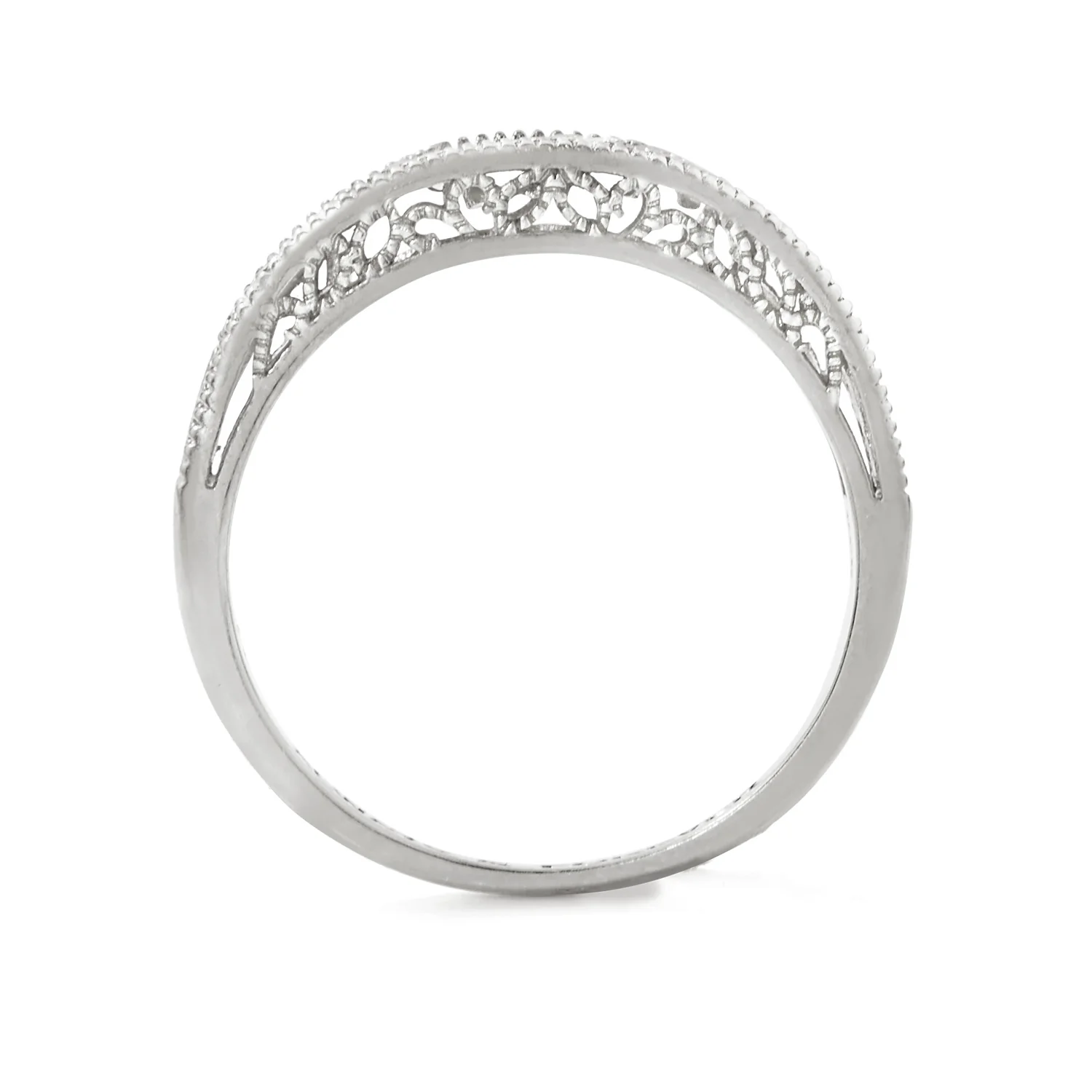 Platinum over Sterling Vintage Filigree White Topaz Band Ring - Image 5