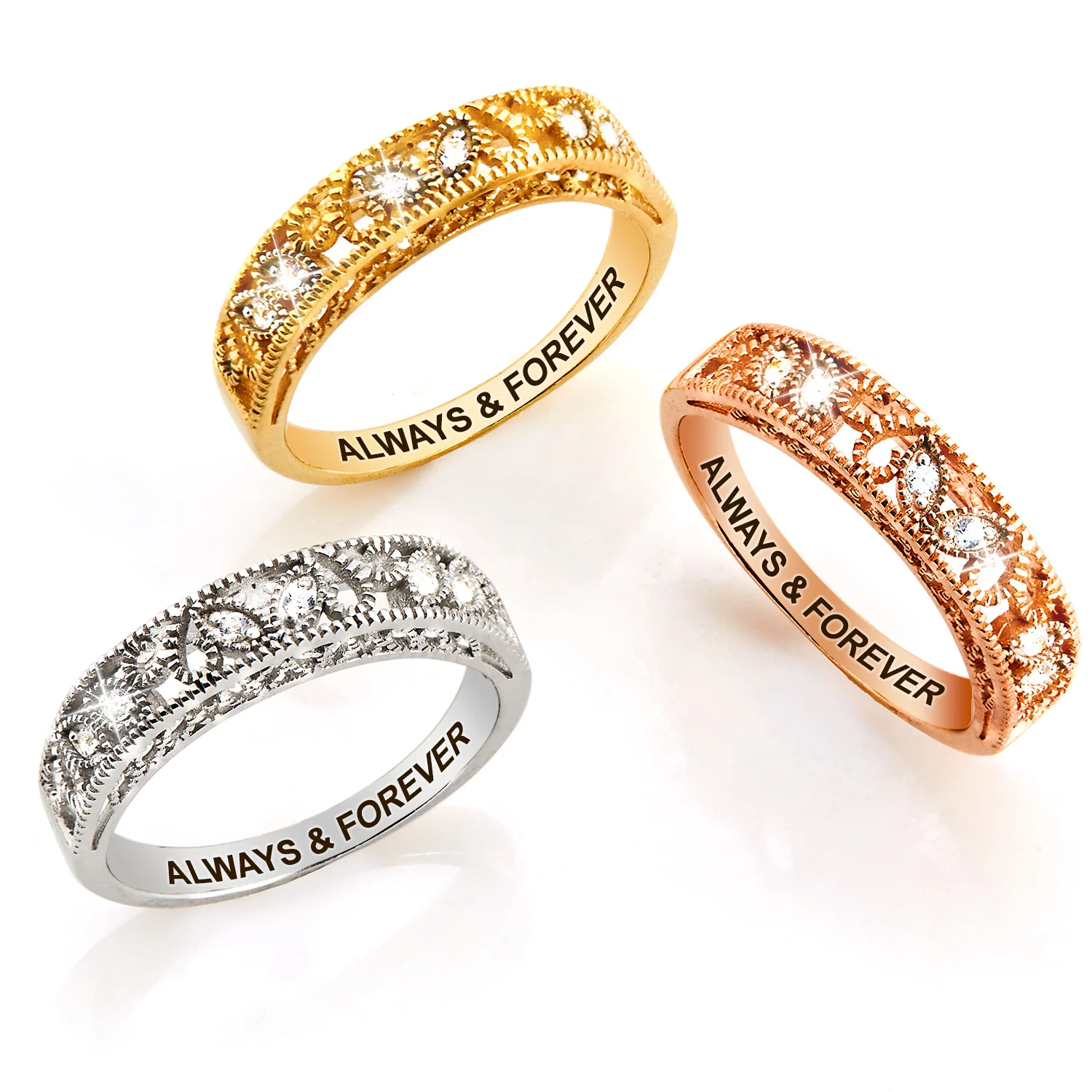 Platinum over Sterling Vintage Filigree White Topaz Band Ring - Image 6