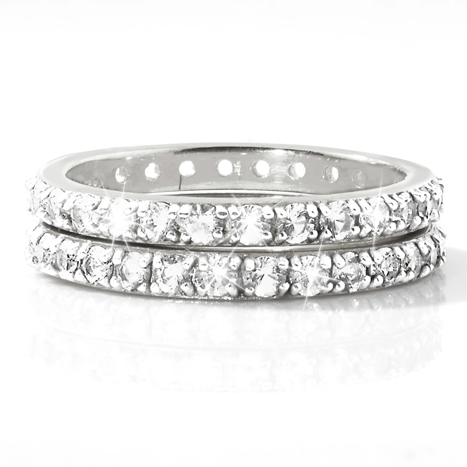 Platinum over Sterling White Topaz Eternity Band - 2pc Set