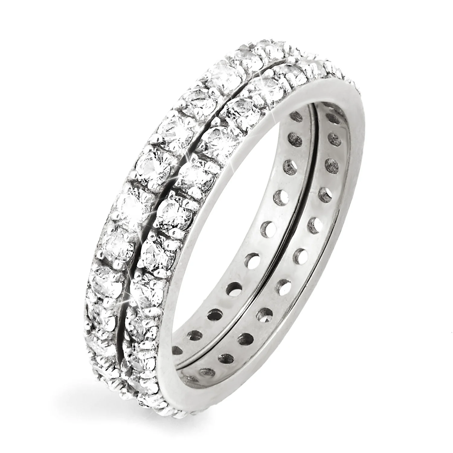 Platinum over Sterling White Topaz Eternity Band - 2pc Set - Image 4