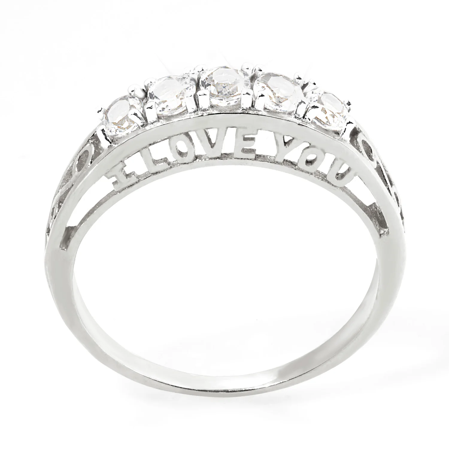 Platinum over Sterling White Topaz I LOVE YOU Hidden Message Band Ring - Image 3