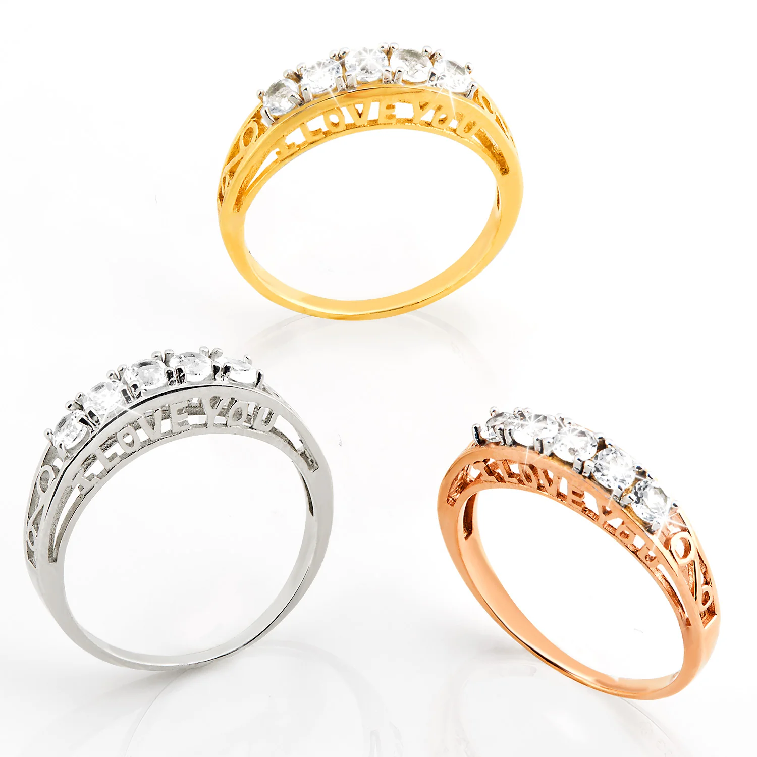 Platinum over Sterling White Topaz I LOVE YOU Hidden Message Band Ring - Image 5