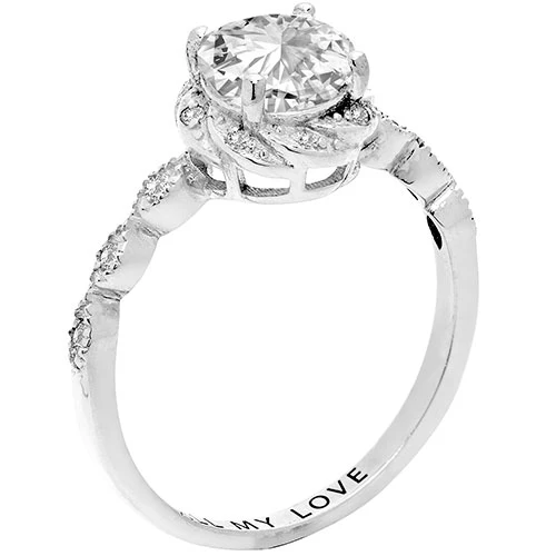Platinum over Sterling White Topaz with Halo Diamond Accent Engraved Engagement Ring - Image 2