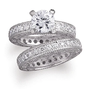 Platinum Plated Sterling Silver 2PC CZ  Heirloom Bridal Set - Image 2