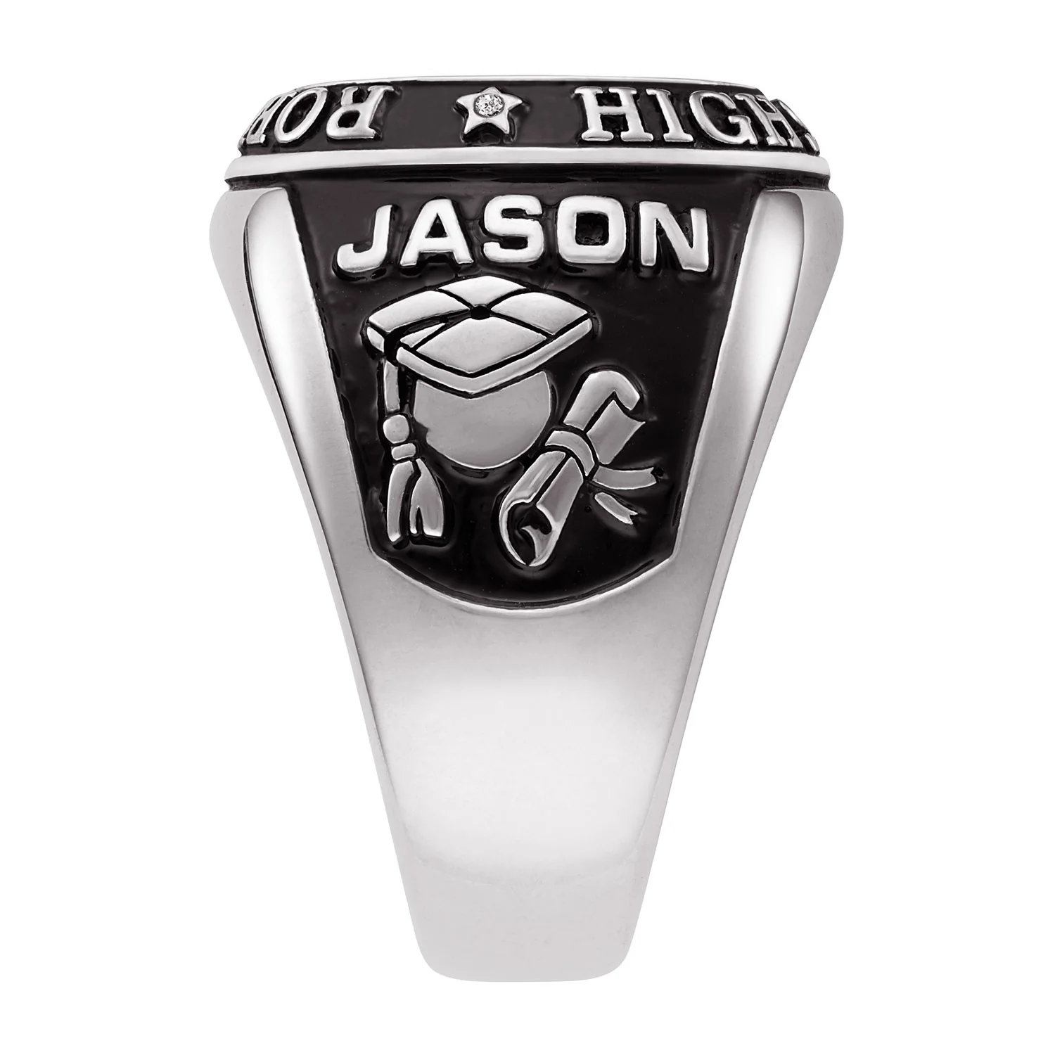 Platinum Plated Sterling Silver Double Row Traditional Men's Class Ring - Image 3