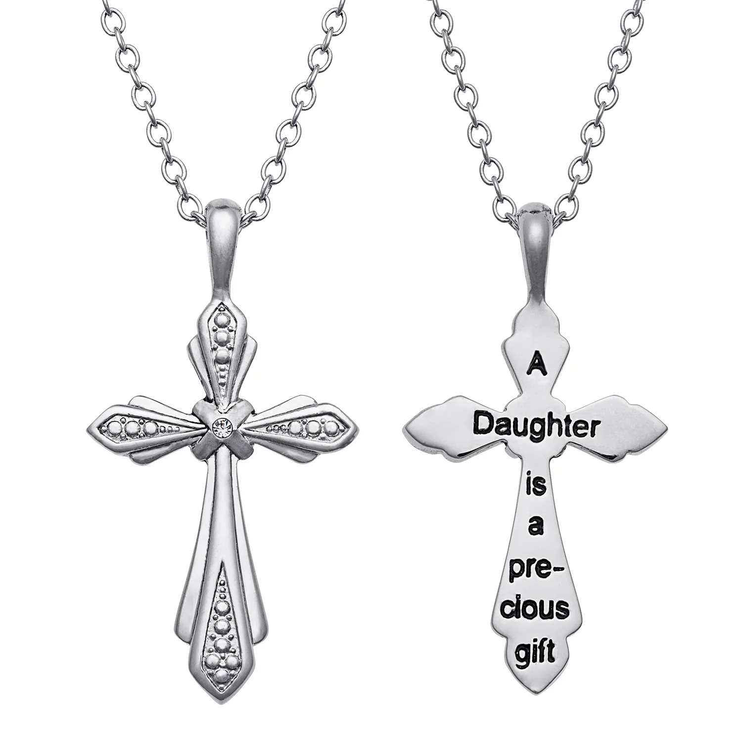 Mother and Daughter Duo Cross Pendant Set with Engraved Message - Image 3