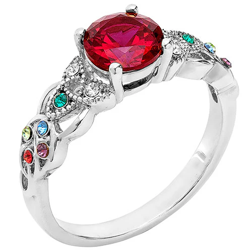Rhodium Plated Trinity Family Round Birthstone Ring
