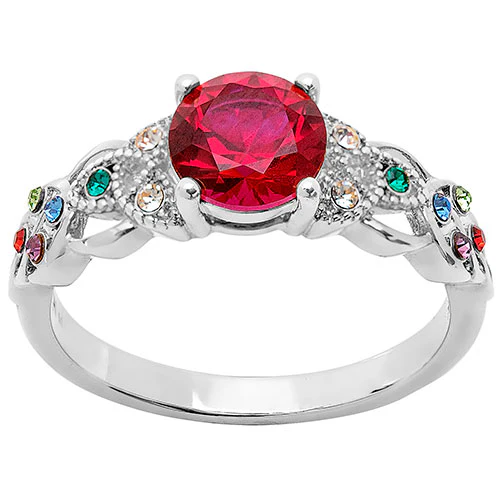 Rhodium Plated Trinity Family Round Birthstone Ring - Image 2