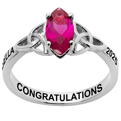 Rhodium Plated Trinity Marquise Birthstone Class Ring