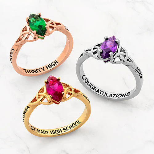 Rhodium Plated Trinity Marquise Birthstone Class Ring - Image 4