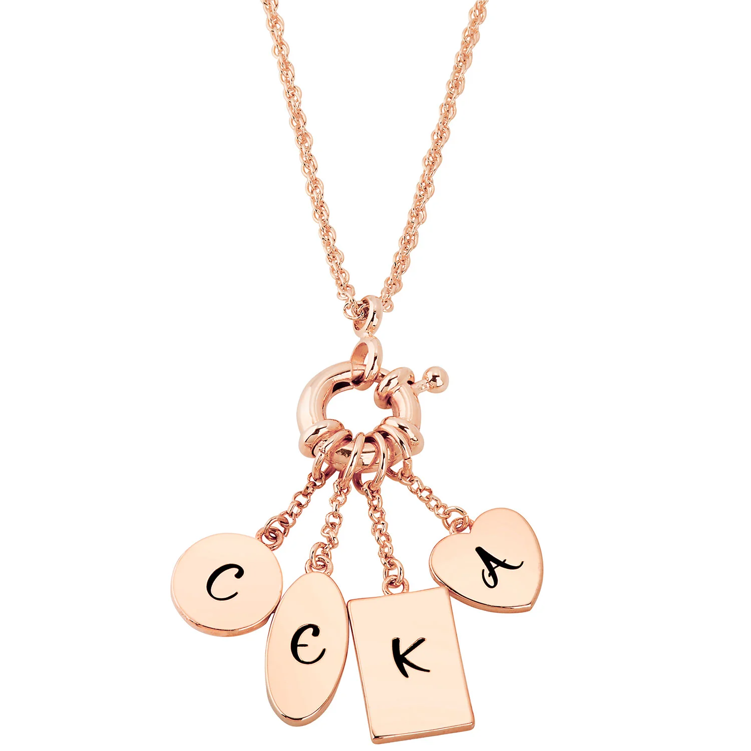 Rose Gold Multishape Engraved Charm Cluster Necklace - 3 to 5 Initials - Image 3