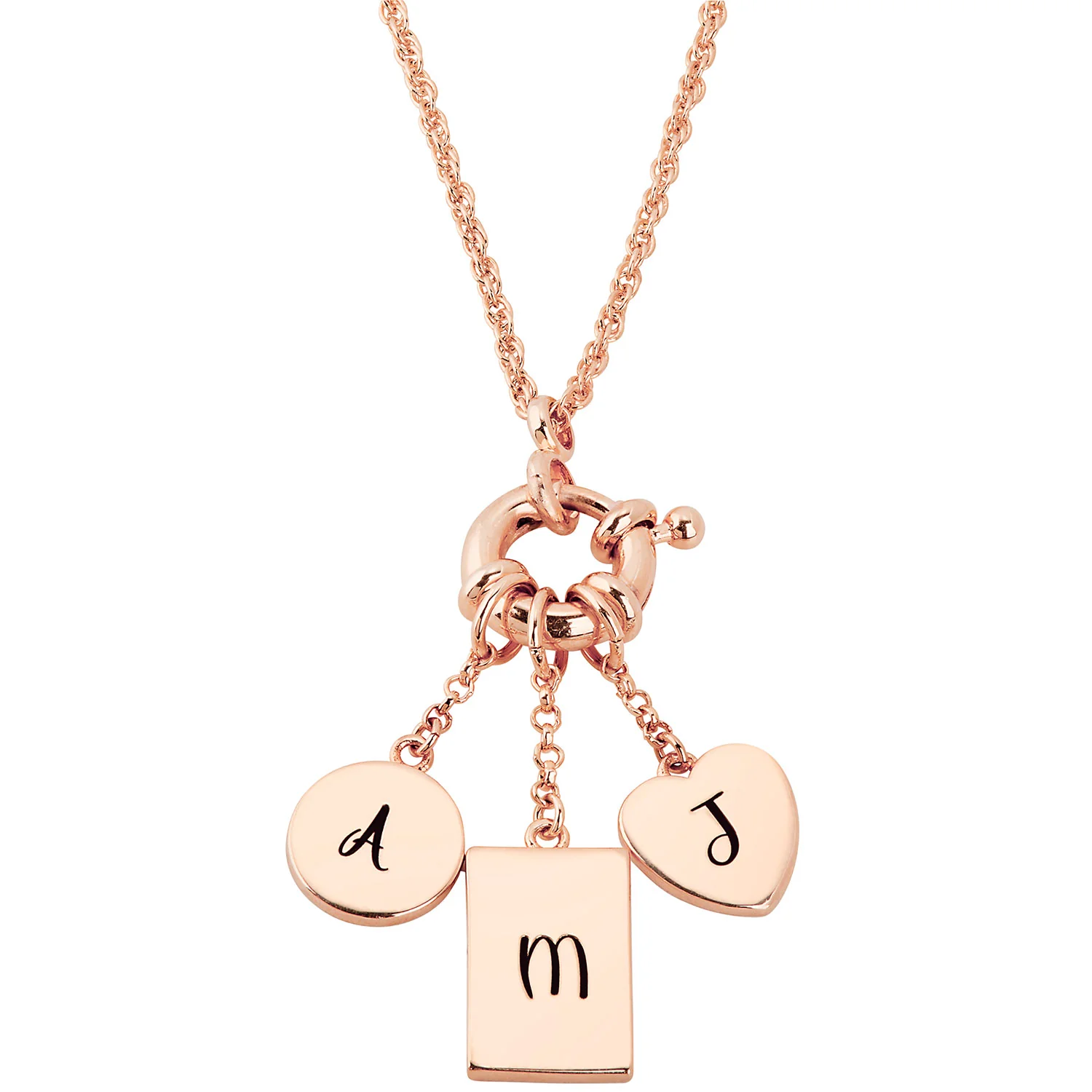 Rose Gold Multishape Engraved Charm Cluster Necklace - 3 to 5 Initials - Image 4