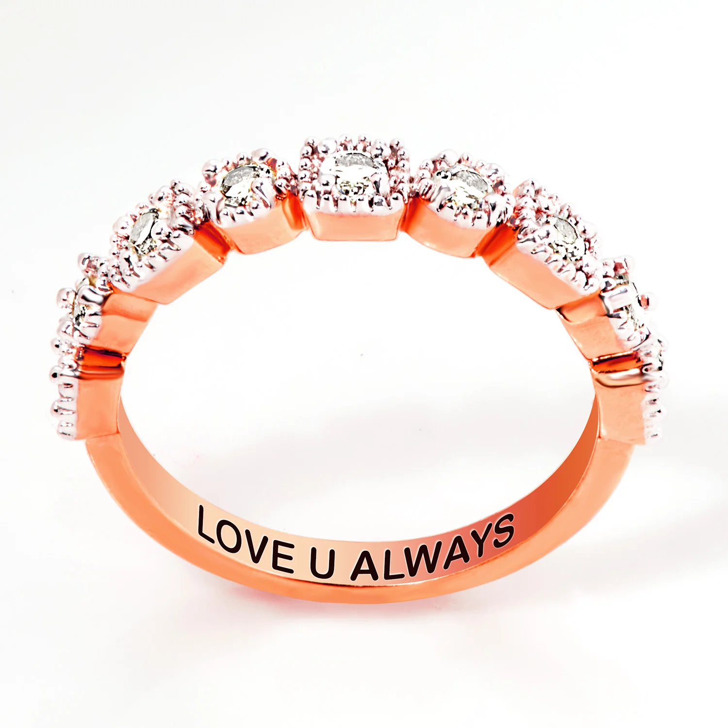Rose Gold over SS Antique Half Eternity White Topaz Ring - Image 3