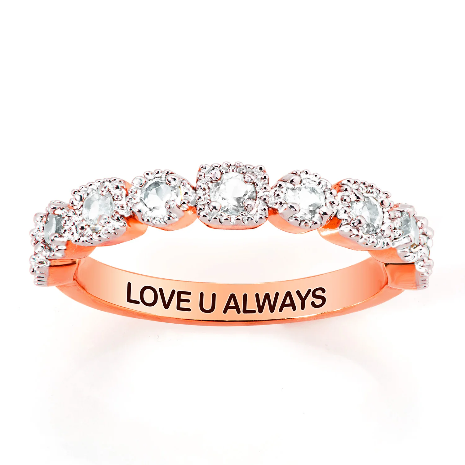Rose Gold over SS Antique Half Eternity White Topaz Ring - Image 4