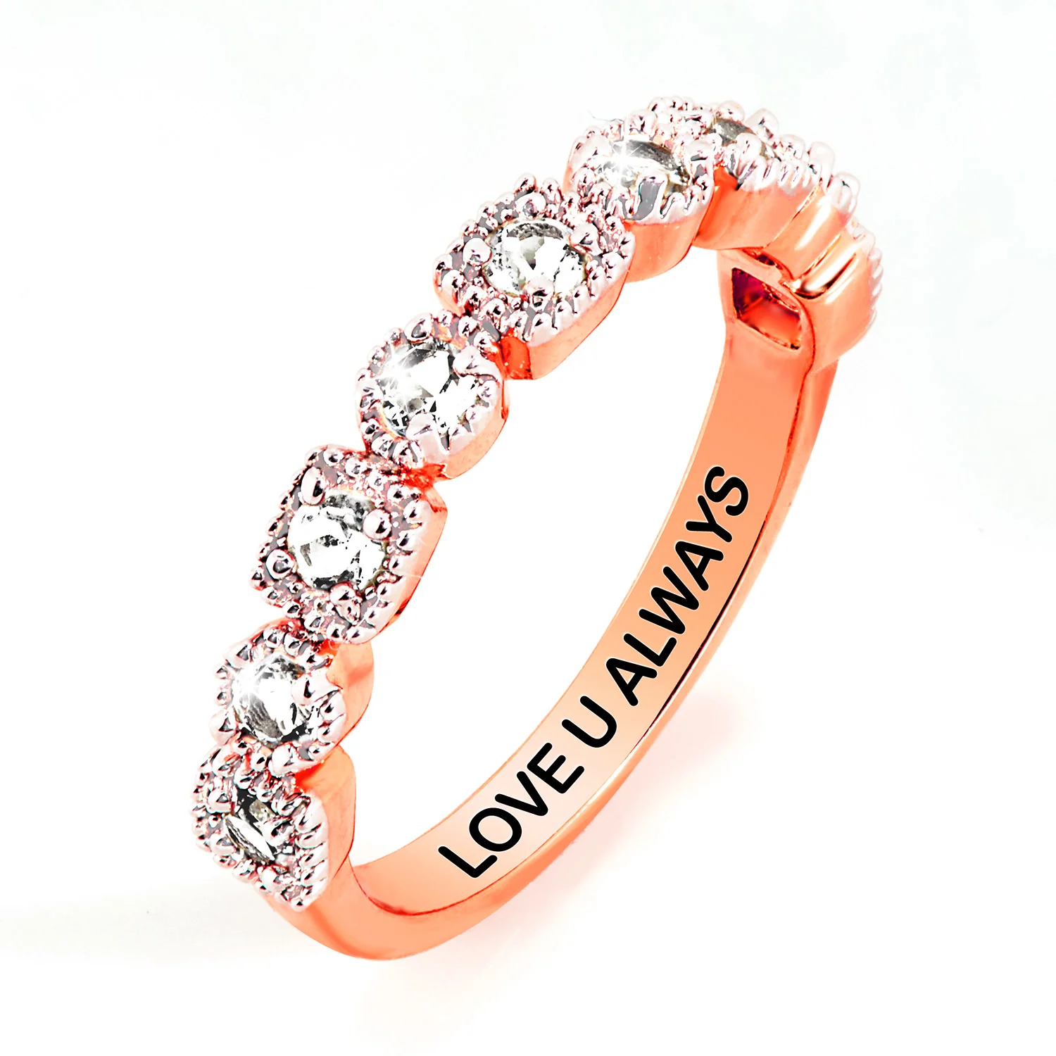 Rose Gold over SS Antique Half Eternity White Topaz Ring - Image 5